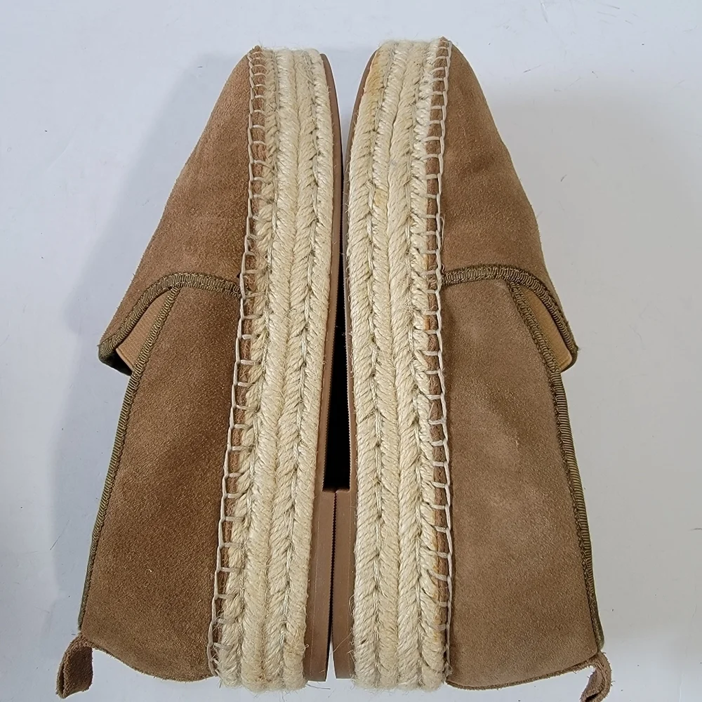 BLONDO Empeigne Cuir Women Espadrille Wedges Loafer Sz 9 Waterproof Tan Leather